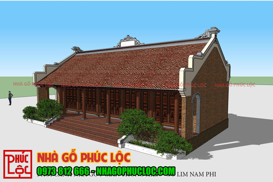 Bản vẽ phối cảnh 3d của nhà gỗ lim 5 gian ở Bắc Ninh