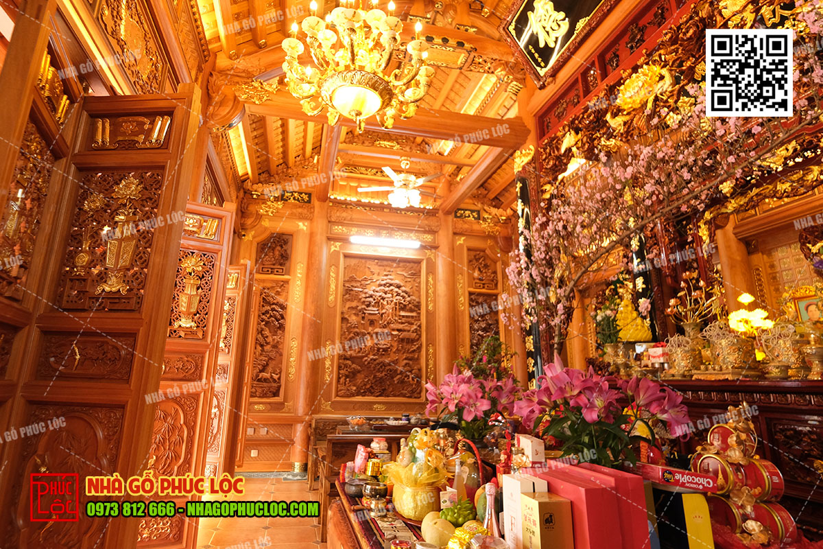 Cận cảnh không gian nhà được làm từ gỗ gõ đỏ